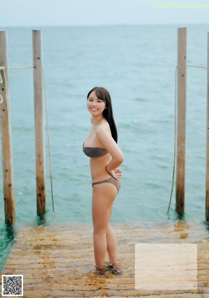 A woman in a bikini posing for a picture.