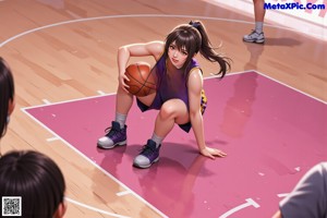 A woman in a green and white uniform holding a basketball.