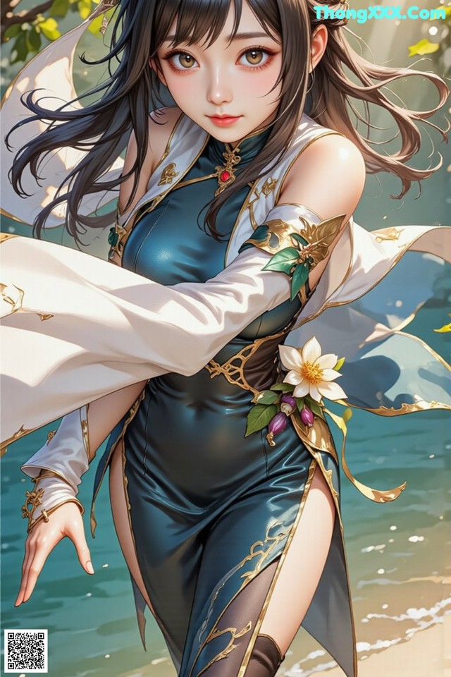 Hentai - The Frozen Elegance That Melts Starlight Set.2 20250106 Part 6 No.8761f7 A woman in a blue dress holding a white flower.