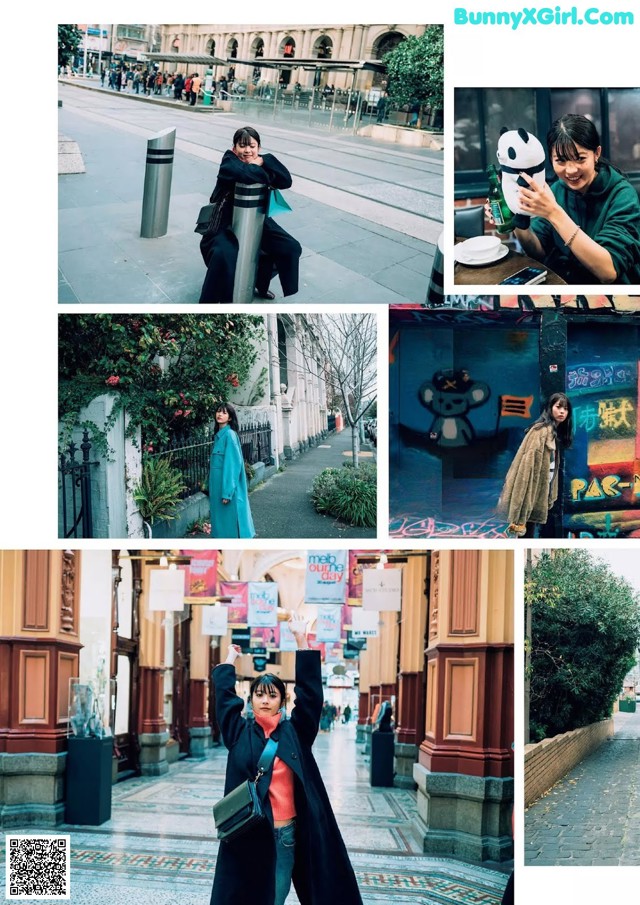 A collage of photos of a woman taking a selfie.