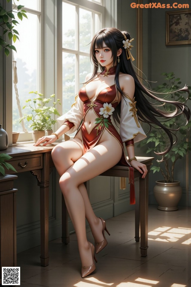 Hentai - The Frozen Elegance That Melts Starlight Set.2 20250106 Part 19 No.5c3df9 A woman sitting on a table in front of a window.
