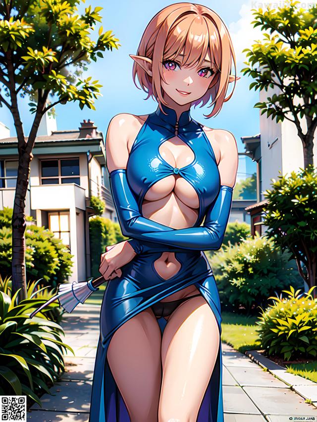 Hentai - 华彩繁花 Set 2 20230602 Part 2 No.feb68a A woman in a blue dress holding an umbrella.