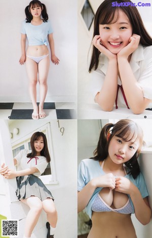 A woman in a white shirt and white panties posing for a picture.