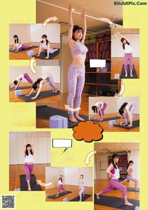 A couple of women standing on top of a yoga mat.